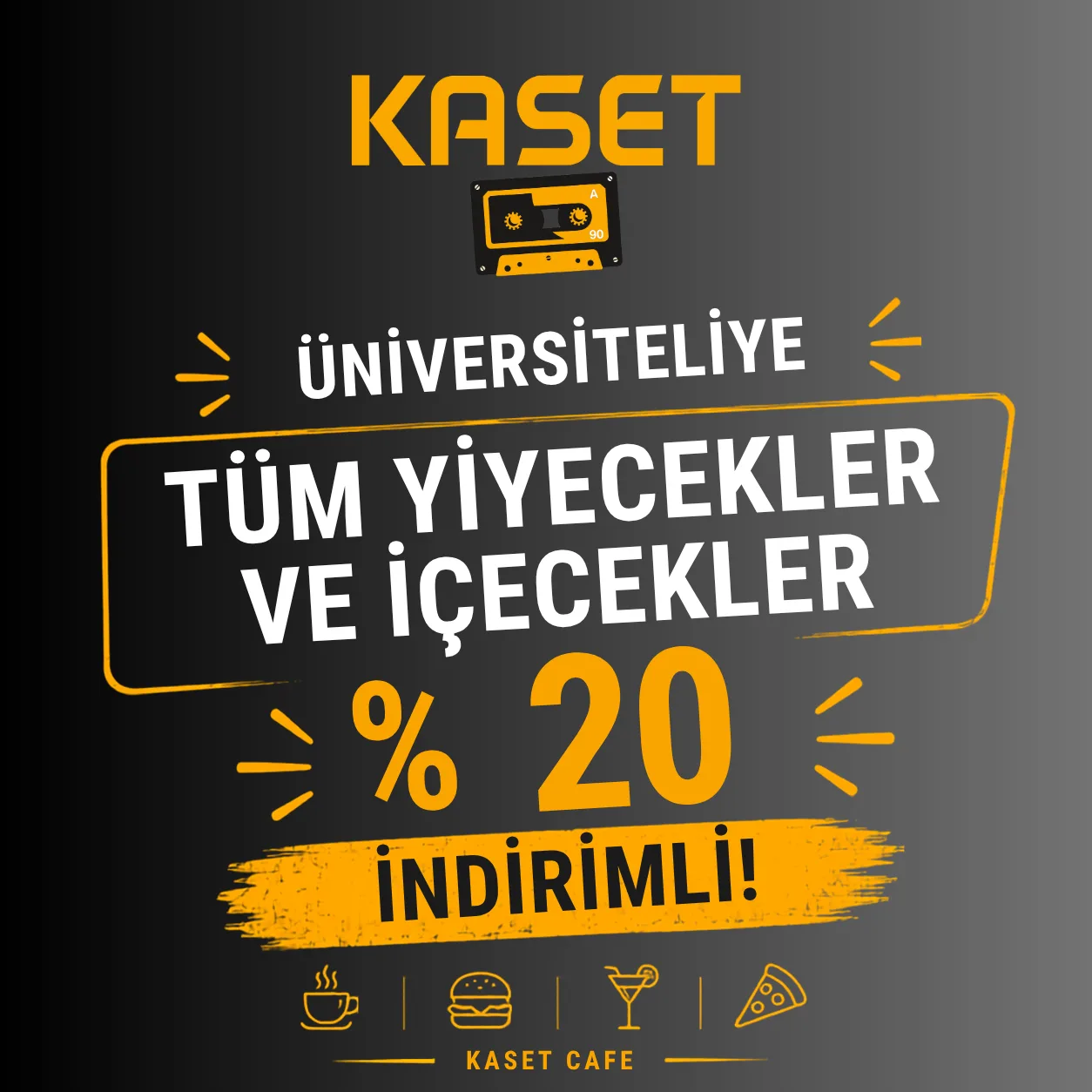 Her gün üniversiteliye tüm yiyecek ve içeceklerde %20 indirim