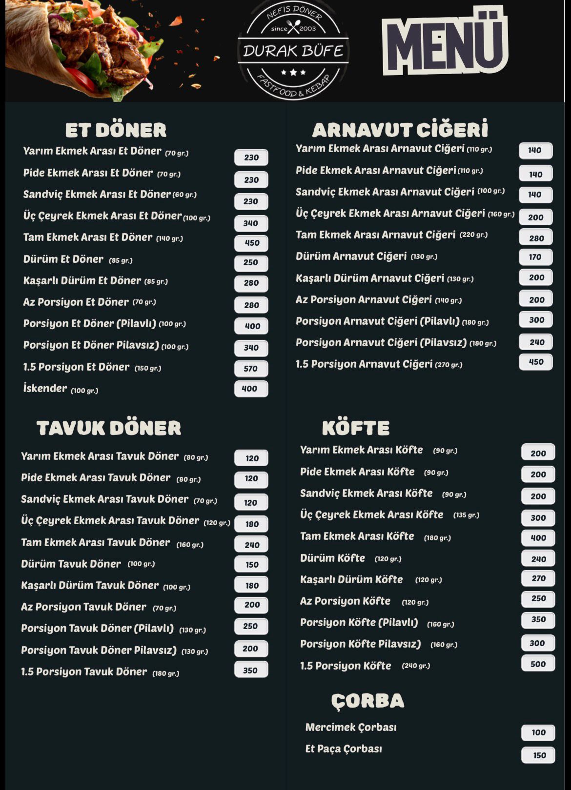 Durak Büfe Menü Görseli 1